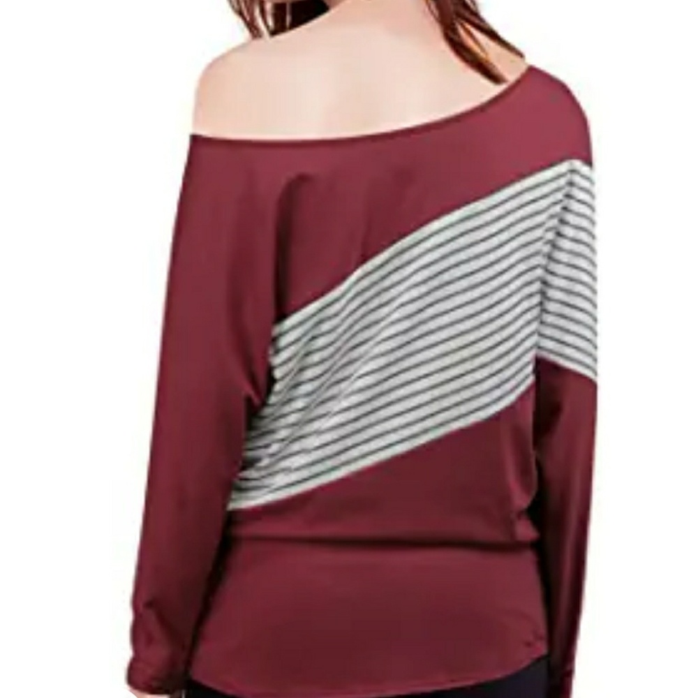 patchwork last 1 🔥bat sleeve casual shoulder top - Picture 3 of 8